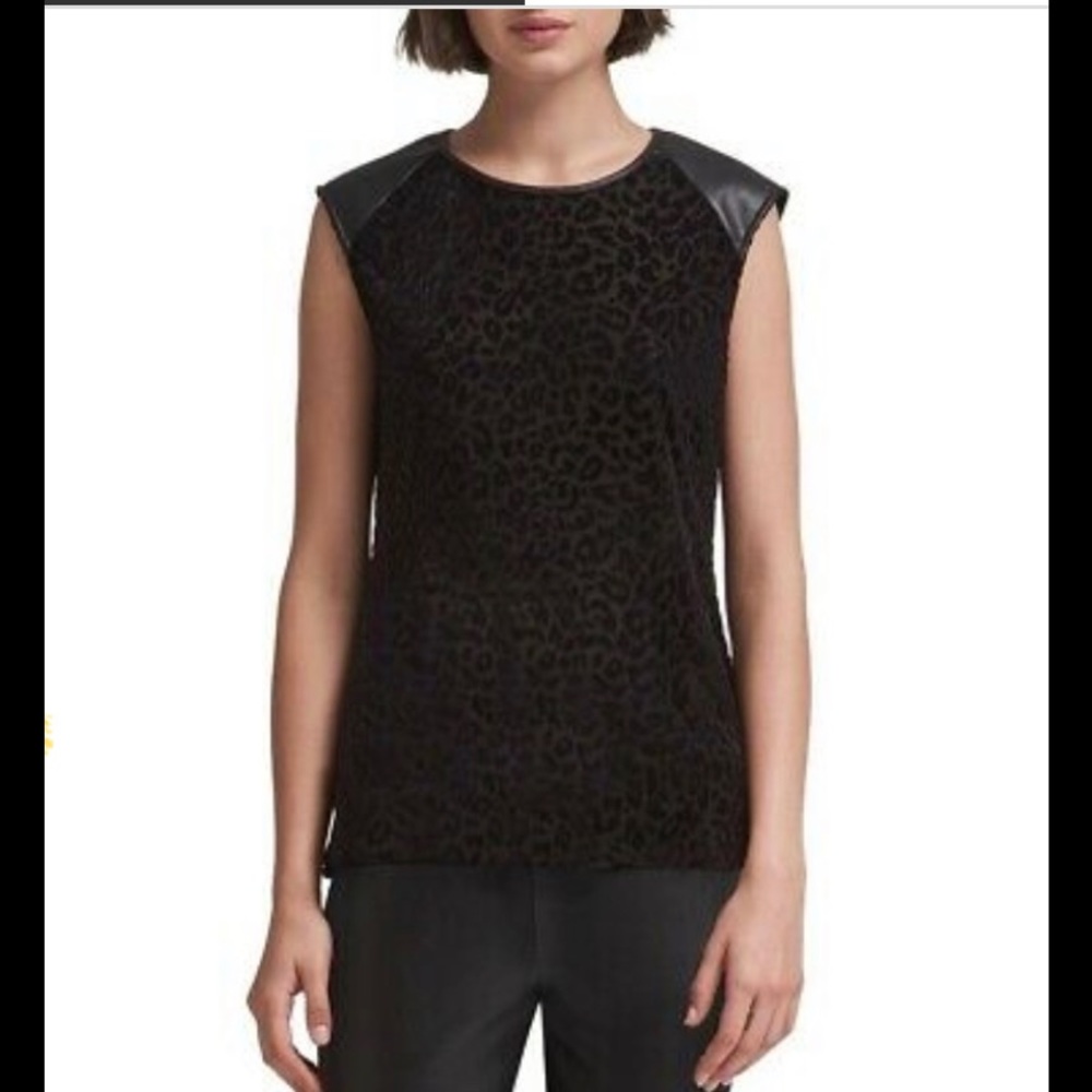 Faux leather cap sleeve vest top
